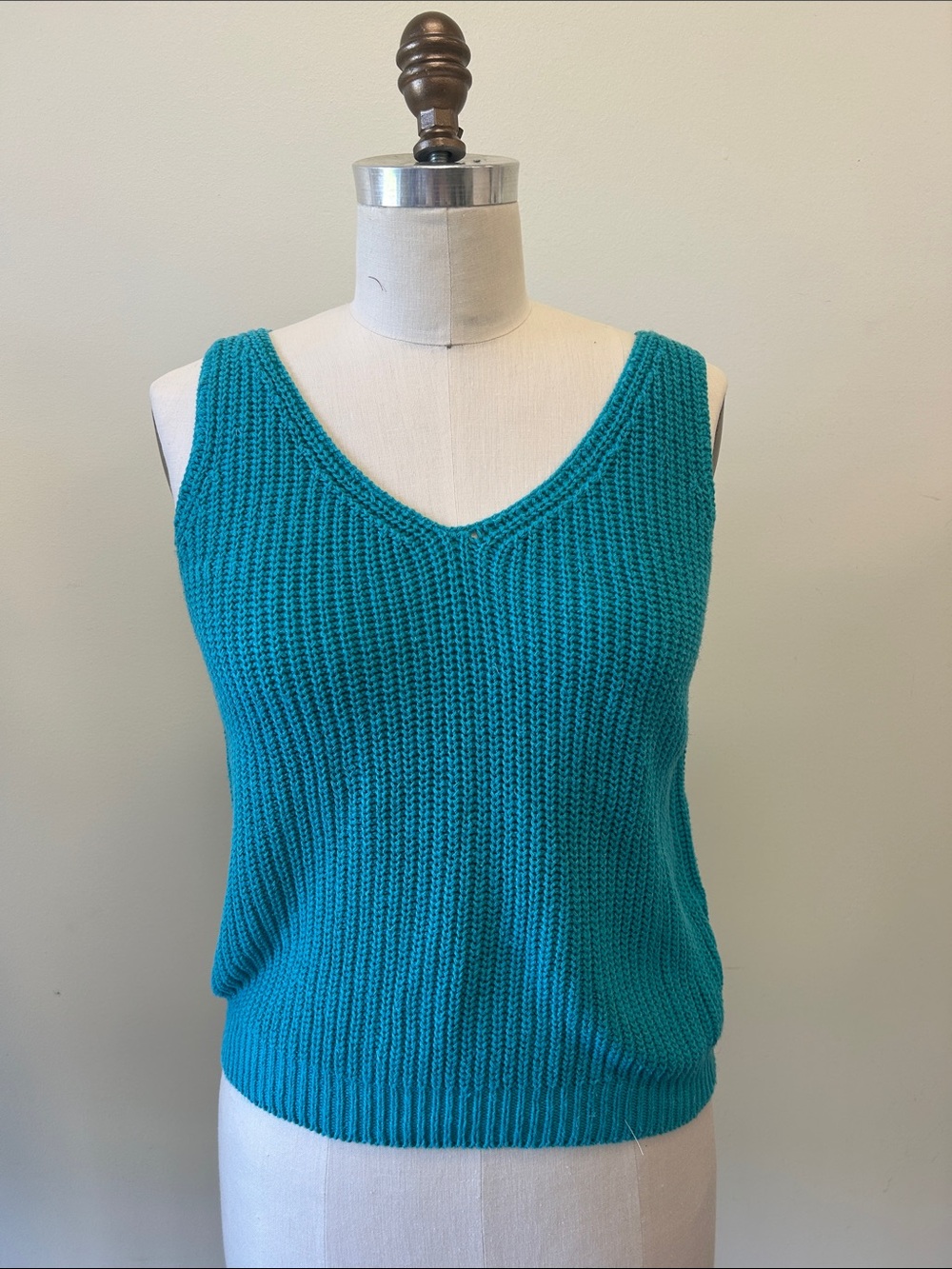 Vintage Teal Knit V-Neck Sweater Tank